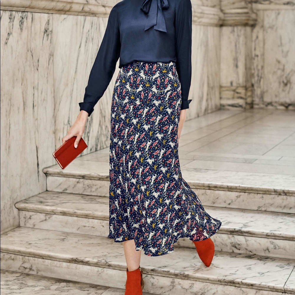 Boden Tabitha Skirt, Royal Navy Blue, Crown & Country Print 🇬🇧